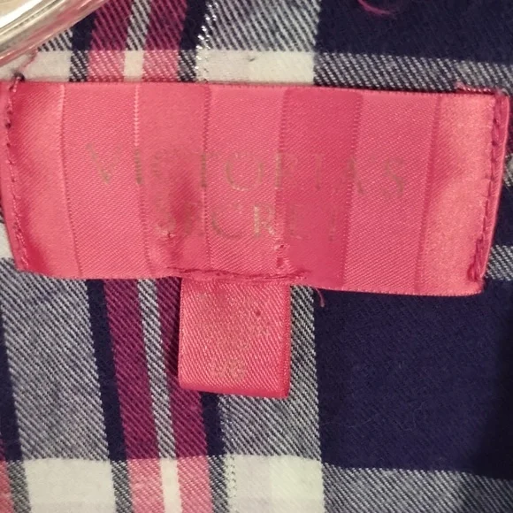 Victoria's Secret PJ Set Size L Flannel Pink Purple Pockets On Top - Picture 2 of 10